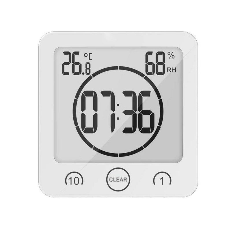 NOFIBAF ساعة حائط رقمية للاستحمام NOFIBAF مع منبه وشاشة LCD كبيرة، مقاومة للماء لرذاذ الماء، عرض درجة الحرارة والرطوبة، ساعة حائط للاستحمام والمكياج والطهي - Image 2
